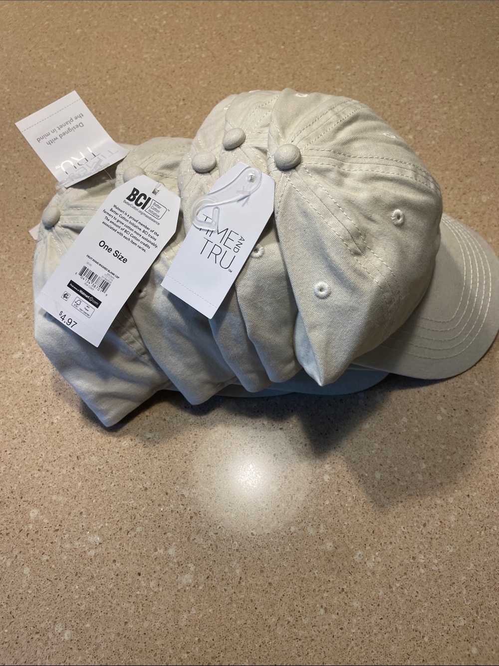Time and Tru- Lot of Five Light Cotton Twill Khaki Baseball Caps